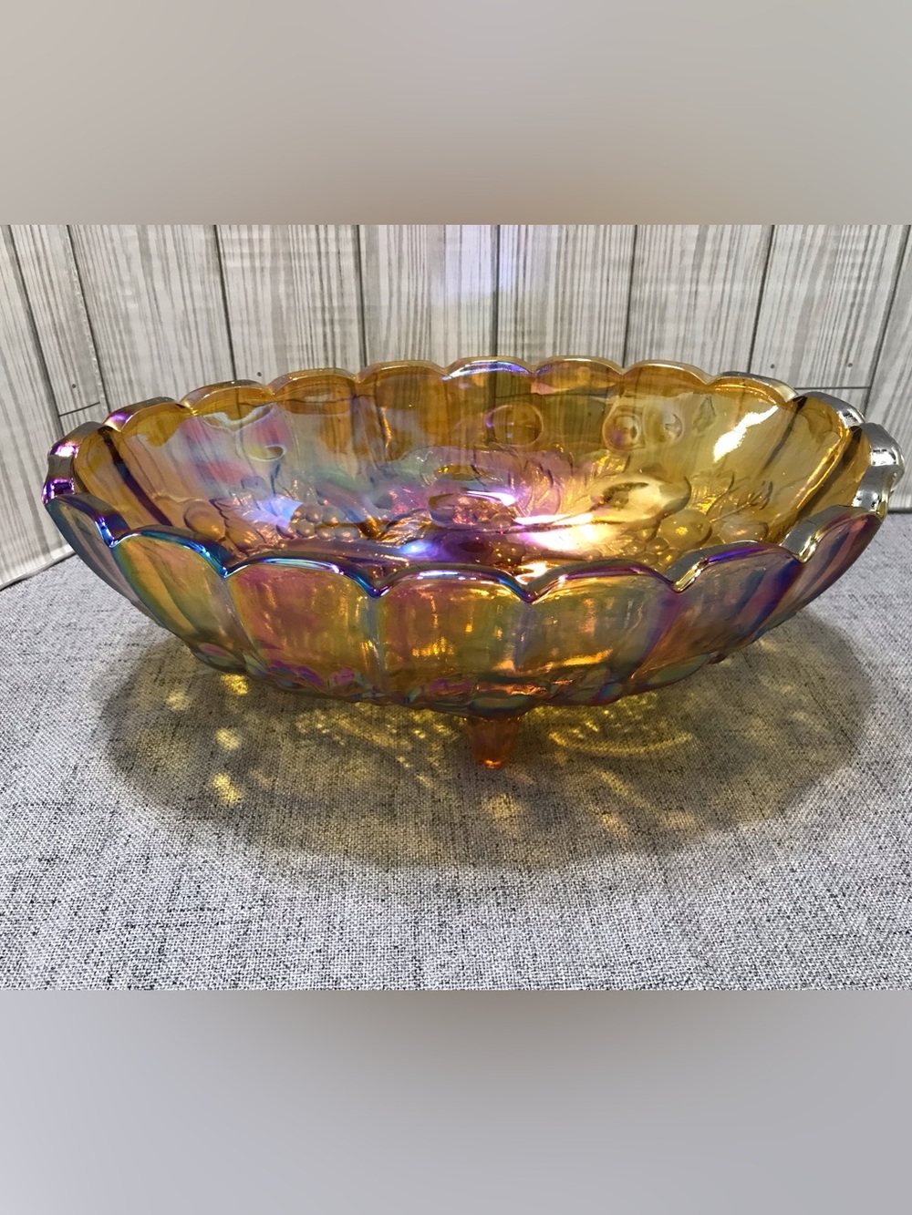 Vintage Indiana Glass Carnival glass footed fruit bowl